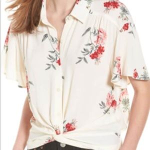 Banana republic work shirt floral blouse button down xs